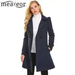 Женская модная тонкая двойная пуговица с длинным рукавом Однотонное шерстяное пальто