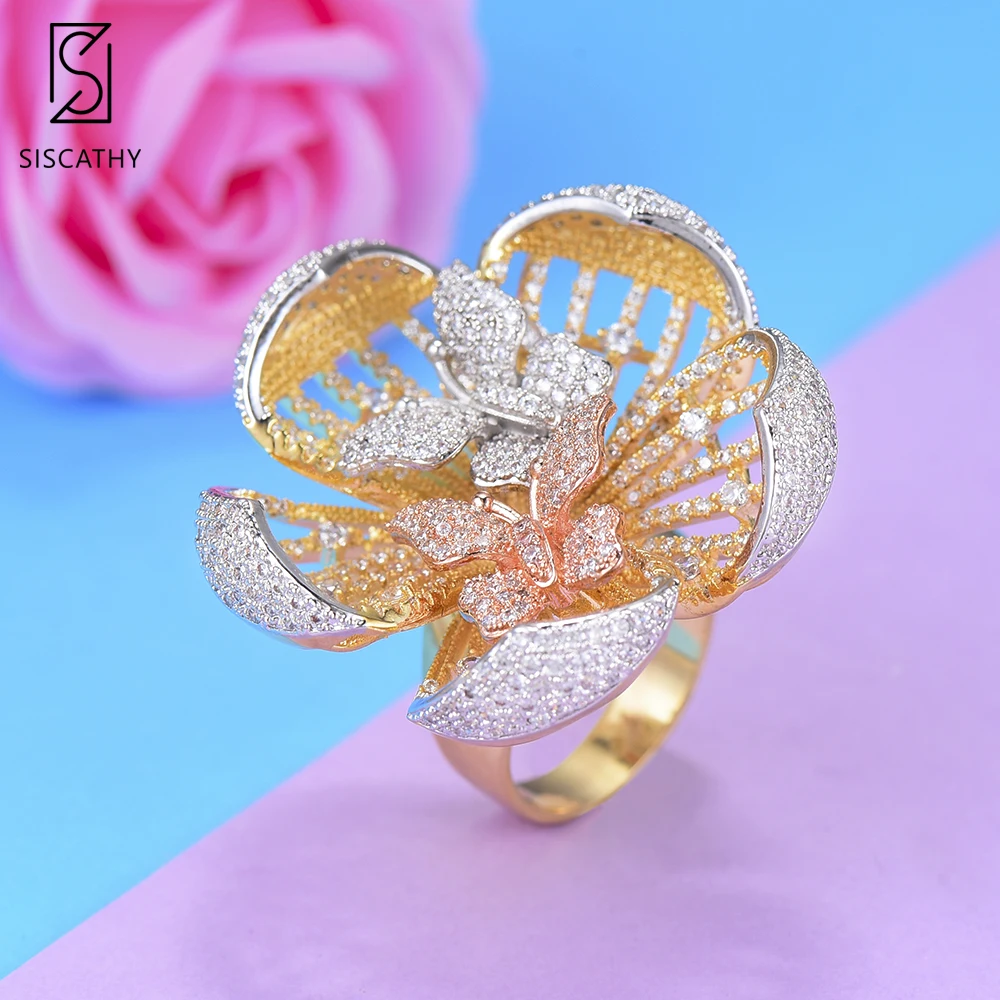 

Siscathy Luxury Flower Women Wedding Rings Butterfly Cubic Ziron Engagement Dubai Nigerian Bridal Statement Finger Rings