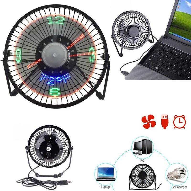 

Mini 4 Inch USB Desktop Fan with Digital Clock Temperature Portable Low Noise Table Fan Mini Cooling Fan for Home and Office