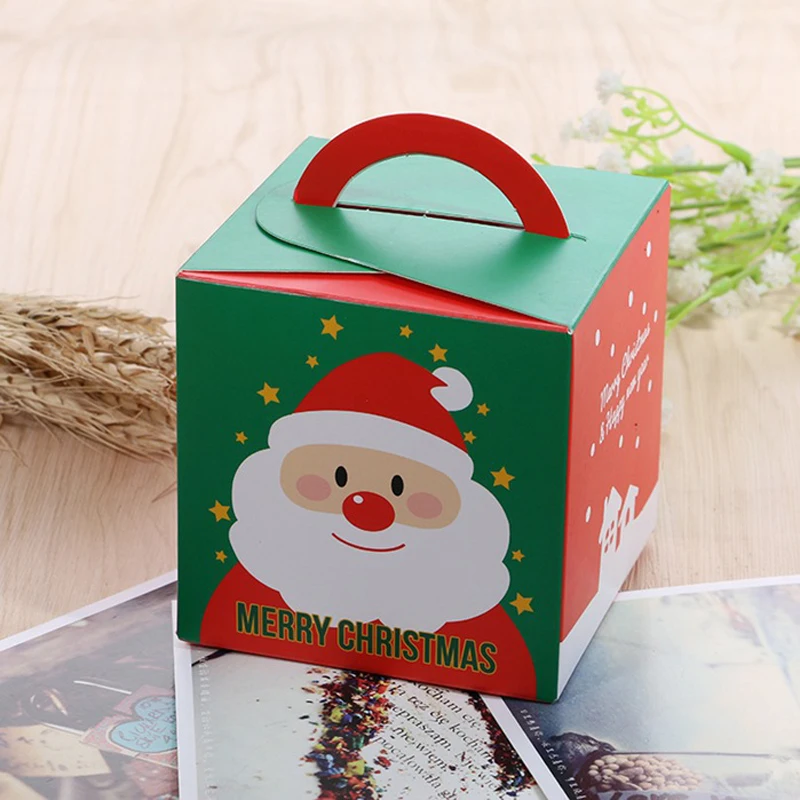 10 шт./лот мультяшный Санта Клаус Рождественская коробка для конфет Красная Зеленая кубическая упаковка коробка для печенья украшения детской вечеринки Рождественская бумажная подарочная коробка