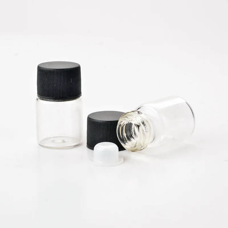 120 x 7ml Empty Clear Glass Essential Oil Bottles Black Stripe Cap Cosmetic Refillable Vials