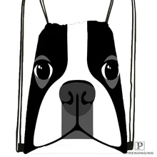 Custom Black White Dog Boston Terrier Drawstring Backpack Bag Cute Daypack Kids Satchel (Black Back) 31x40cm#180531-02-30