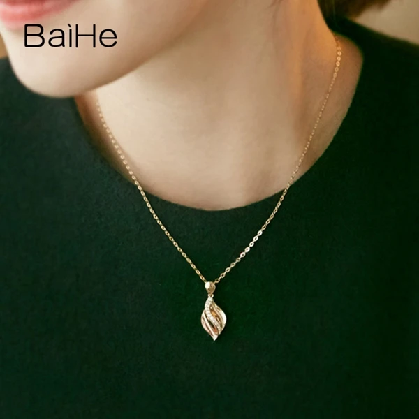 BAIHE Solid 18 К желтый и розовое золото 0.11ct Сертифицированный круглый 100% из натуральной бриллиантами Женские вечерние Fine Jewelry подарок колье