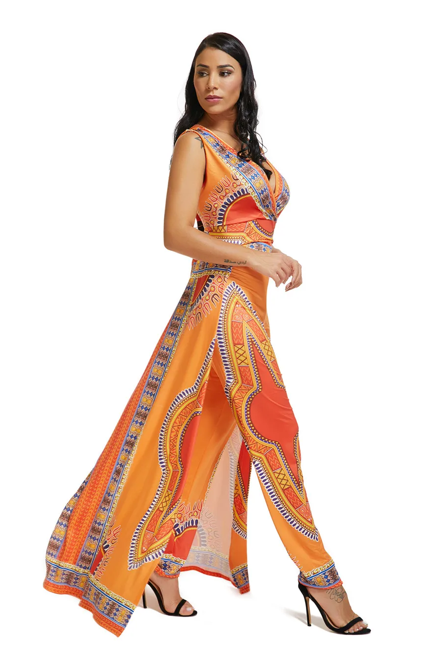 GuyuEra/платье в африканском стиле для женщин; Лидер продаж; Новинка; женская традиционная одежда с принтом; оранжевый Национальный комбинезон; S-XL