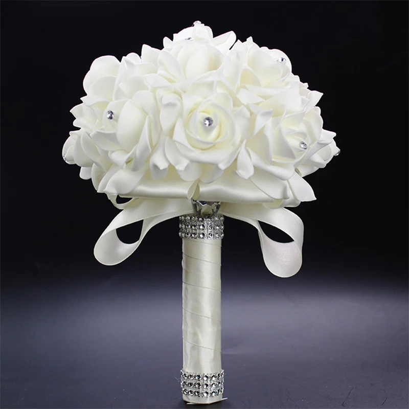 Ручной Работы Красивый сиреневый свадебный цветок Свадебный букет Искусственный цветок «Роза» лента хрустальные букеты de noiva