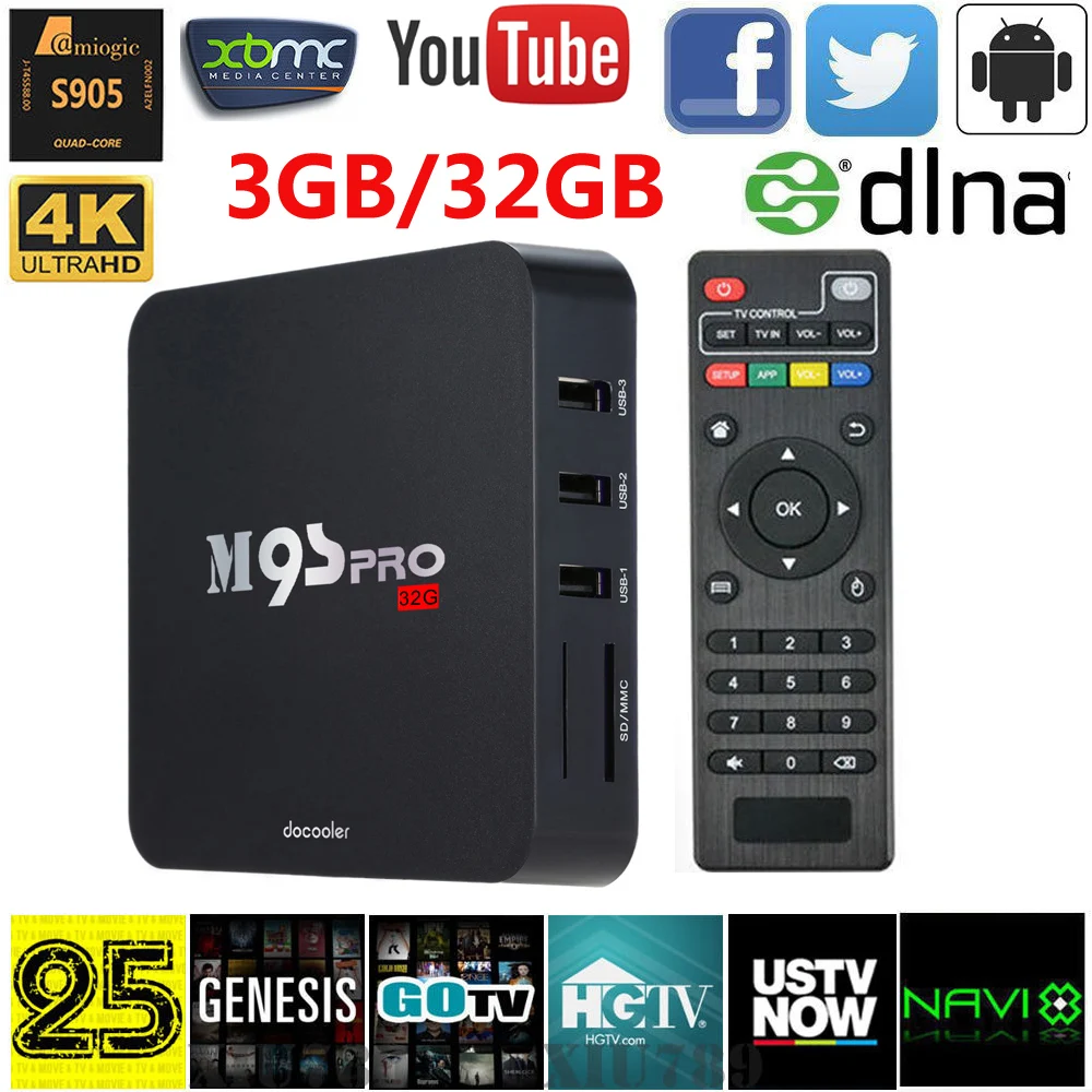 Docooler Amlogic S905 3GB DDR3 32GB ROM Android TV Box Quad Core KODI16.0 Fully Loaded 4K XBMC WiFi H.265 Mini PC Smart TV Box