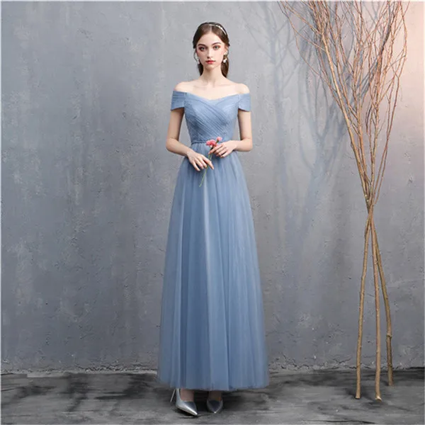 Новое Элегантное пыльно-розовое платье подружки невесты с коротким рукавом для свадебной вечеринки для женщин robe demoiseur d'honneur pour femme - Цвет: Dusty Blue A