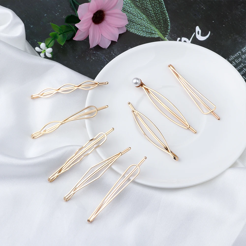 

1 Set Women Irregular Wave Hairgrips Hair Clips For Women Minimalist Metal Gold Color Hairpins Imitiation Pearl Hair Accessories