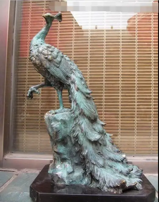 

free 19"Chinese Classical Bronze Copper Statue Green peafowl peahen Art Sculpture fast