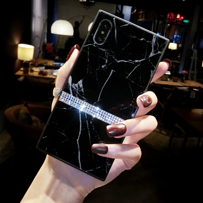 

Luxury Diamond Phone Case For iPhone XR XS MAX X 8 7 6 6S Cases Soft Marble Square Back Covers For iPhone 7 Coque Shell
