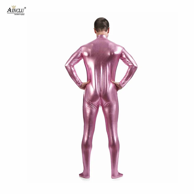 Ainclu комбидресс из спандекса блестящий сексуальный розовый мужской Zentai для