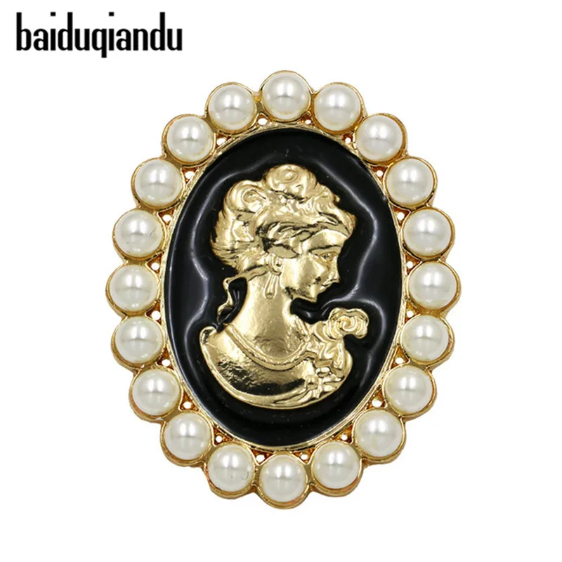 

baiduqiandu Factory Direct Sale Vintage Black and White Enamel Cameo Brooches for Women Coat Dress Jewelry Accessories Gifts