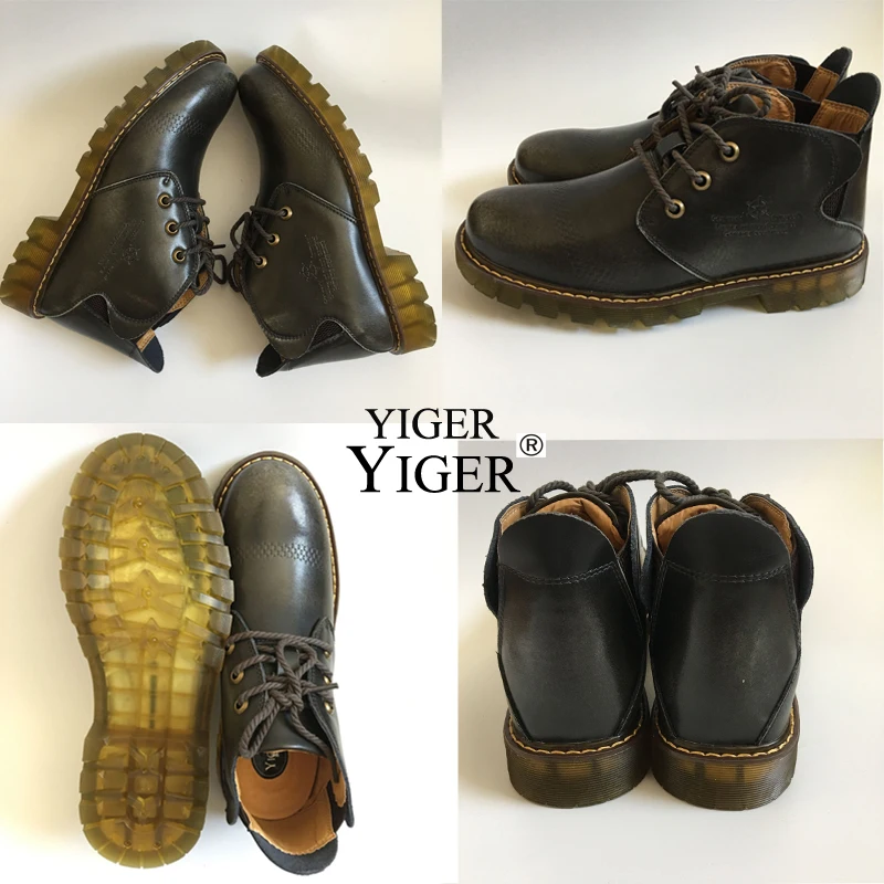 YIGER NEW Men's Boots Casual Martin Genuine Leather Boots Brown/Red Ankle Lace-up With Fur Autumn/Winter warm Men shoes 0018 YIGER NEW Men's Boots Casual Martin Genuine Leather Boots Brown/Red Ankle Lace-up With Fur Autumn/Winter warm Men shoes 0018