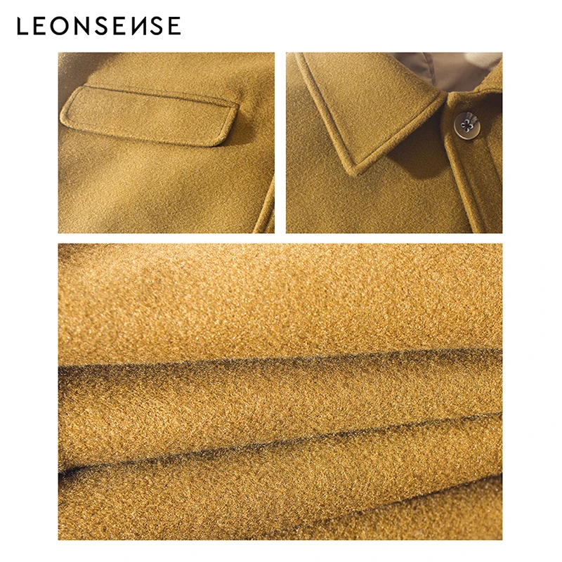 Leonsense New winter men's trend high street lapel long sleeves woolen coat men warm single-breasted pocket casual short jacket Leonsense New winter men's trend high street lapel long sleeves woolen coat men warm single-breasted pocket casual short jacket