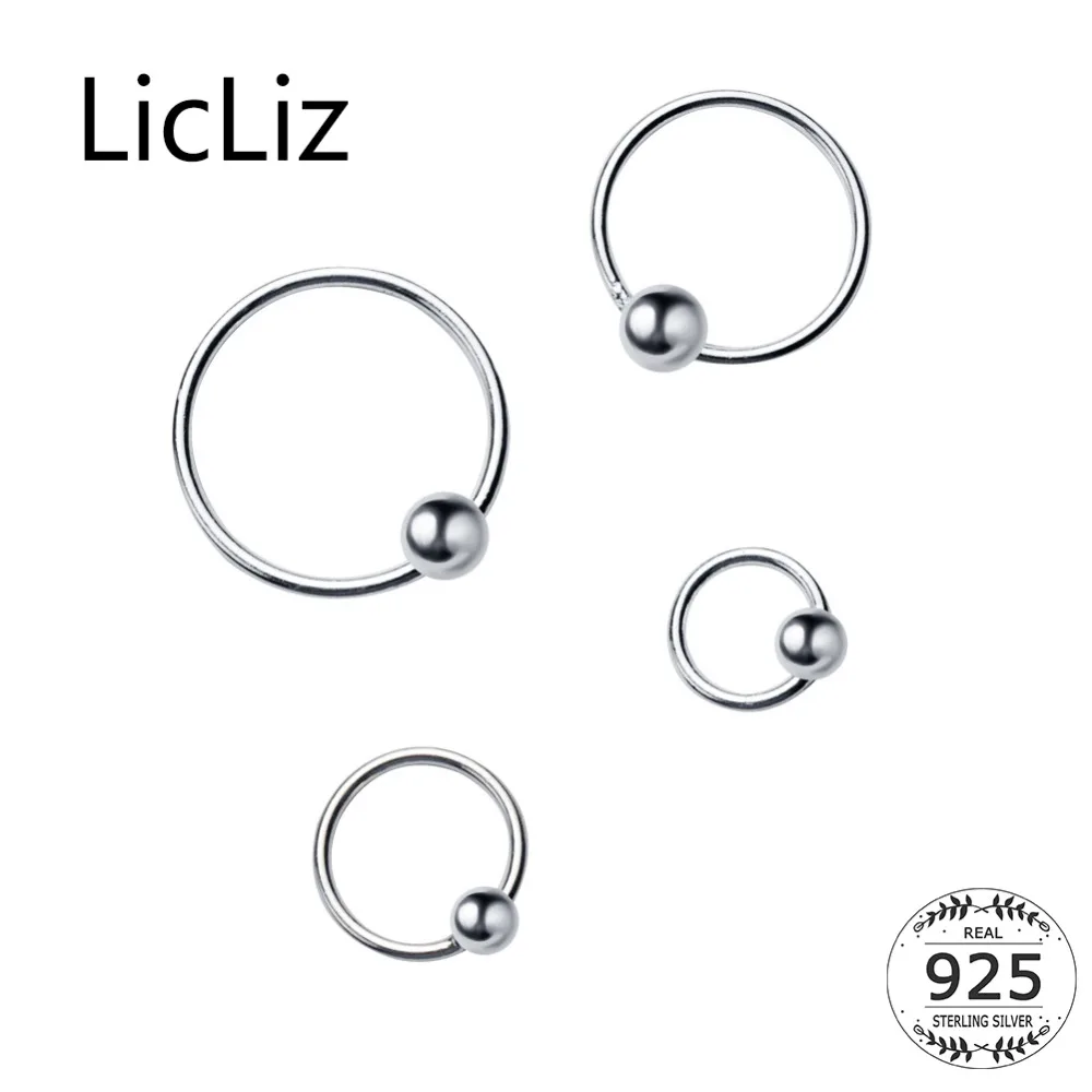 

LicLiz Round 925 Sterling Silver Ball Hoop Earrings for Women Ear Hoop Earings with Circle Simple Silver Bar Purity Loop LE0495