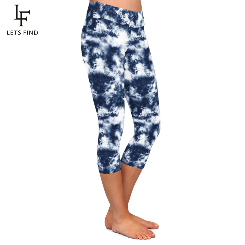 LETSFIND модные новые женские Леггинсы Капри с высокой талией 3D принт Tie dye до