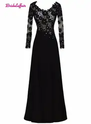Черное вечернее платье Кружева Scoop шеи платья для выпускного вечера 2019 дешевые вечерние платья с длинным рукавом платья для вечеринки с