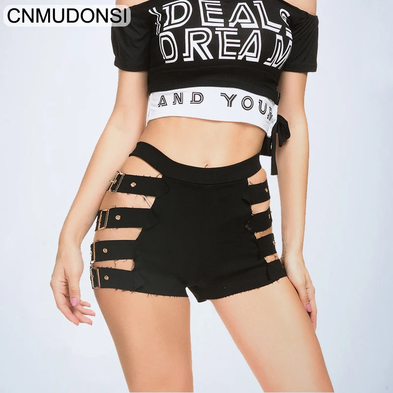 

2019 Sexy Black Hollow Out Shorts Fashion Women High Waist Bodycon Mini Short Summer Nightclub Party Hotpants Punk Shorts Female