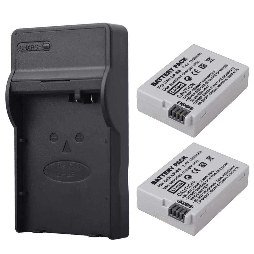 2Pcs 1500mah LP E8 LP E8 LPE8 Camera Battery + USB Charger For Canon