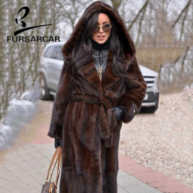 FURSARCAR 2020 новые роскошные шубы из натурального меха норки 120 см длинная куртка с