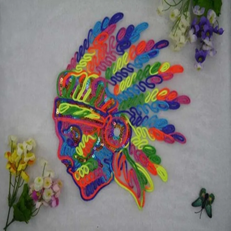 

DIY Fashion Clothes Sequins Embroidered Patches For Clothing T-shirt Sewing Biker Patches Skull Indian head A&F Logo