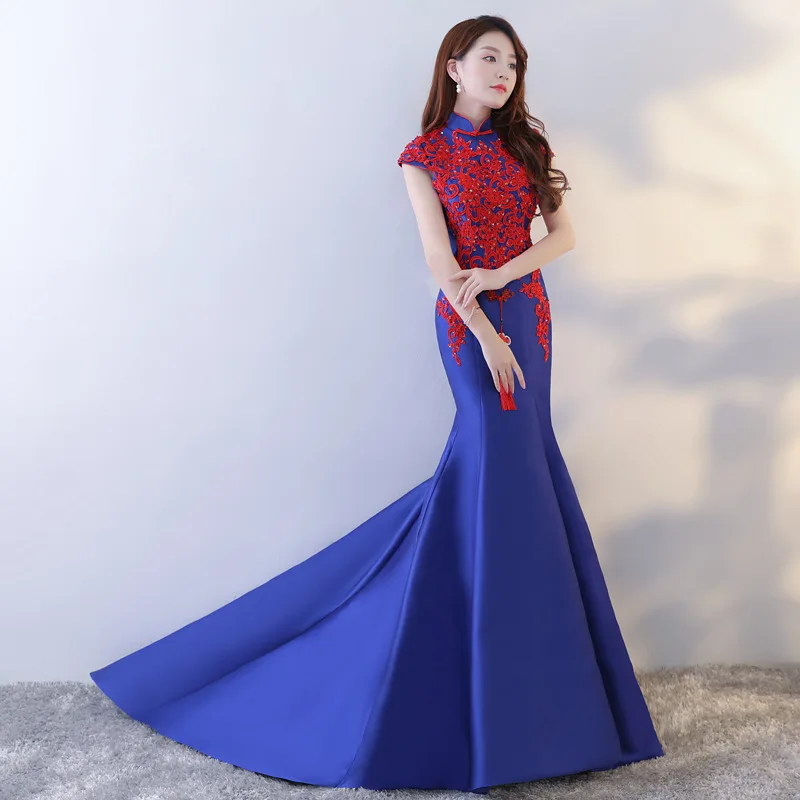 

New 2019 Party Cheongsam Oriental Women Maxi Dress Fashion Chinese Style Elegant Long Qipao Luxury Trailing Robe Vestido S-XXL
