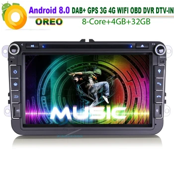 

8"Android 8.0 DAB+ Car GPS Navigation GPS WiFi 4G DVD CD RDS BT USB OBD DVR DTV-IN SatNav For VW polo Golf Multivan T5 PASSAT