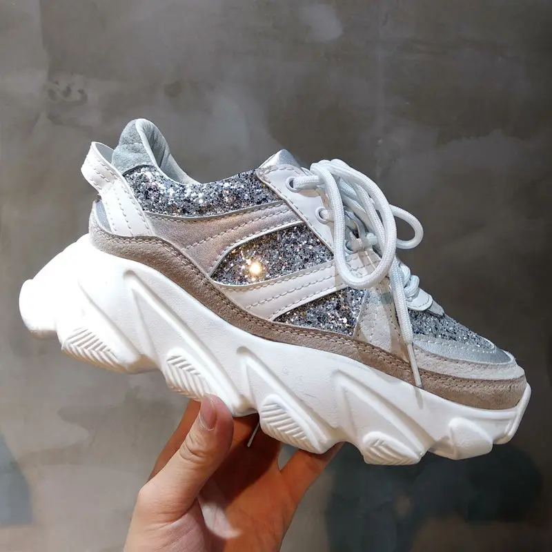 

YOUBROER Platform Sneakers Go Well with Sequins for Ladies Sequined Cloth Patchwork