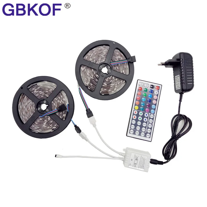 

10M RGB LED Strip 5M 5050 LED Light Tape Flexible Ribbon IP65 Waterproof with IR Remote Controller DC 12V Power Adapter Full set