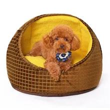 Pets Product Yellow Square Round Dog House Bed Soft Comfortable Dog House High Quality PP Cotton Fill Warm Breathable Dog Kennel