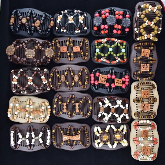 

40 pcs/lot mix model Free Shipping Fashion magic Hair Combs mix lot wooden Beaded Hair Clips accessories