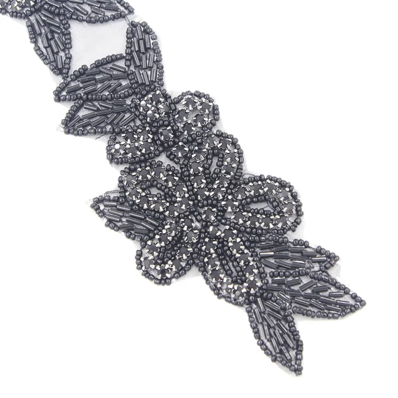 1 Yard Black Handmade Rhinestone Applique 7pcs of 13.5*6cm Flowers for Hot-fix Garment Decorries High Quality | Дом и сад