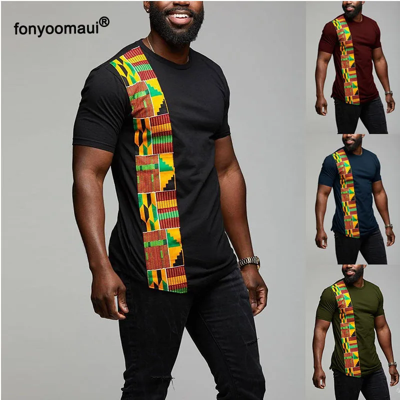 Анкара Kente Kitengi африканская печать мужская футболка Топ Kente панельные Гана с коротким рукавом рубашка лоскутное африканская одежда для мужчин