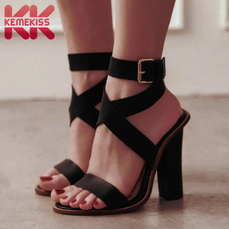 

KemeKiss Plus Size 34-48 Summer High Heel Sandals Women Buckle Roman Style Shoes Women Cross Band Casual Party Mujer Sandals