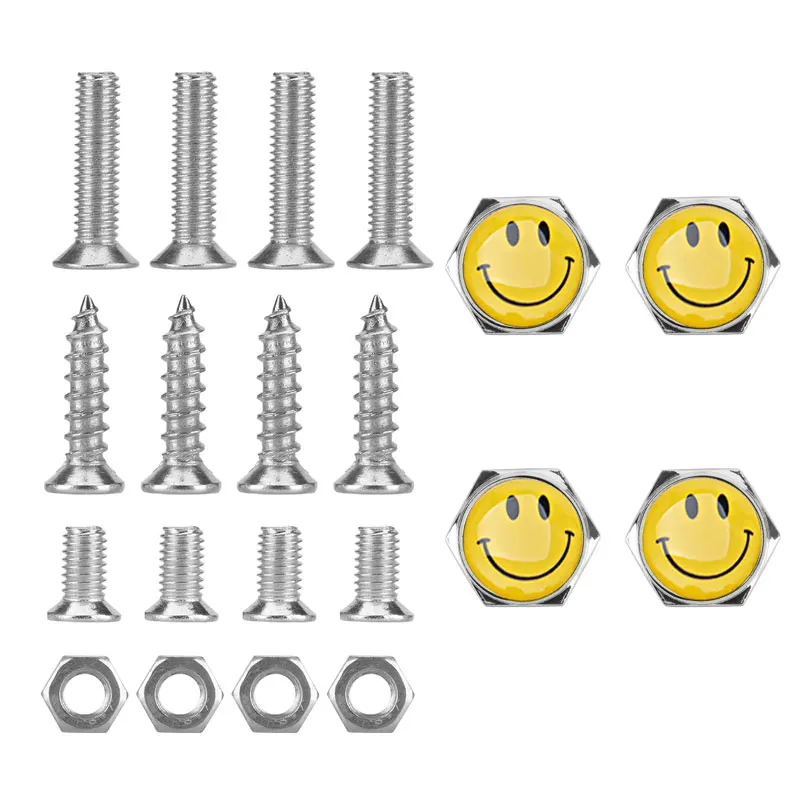 Shot Smile Face Black Motorcycle License Plate Frame /& Grey Hex Tag Bolt Kit
