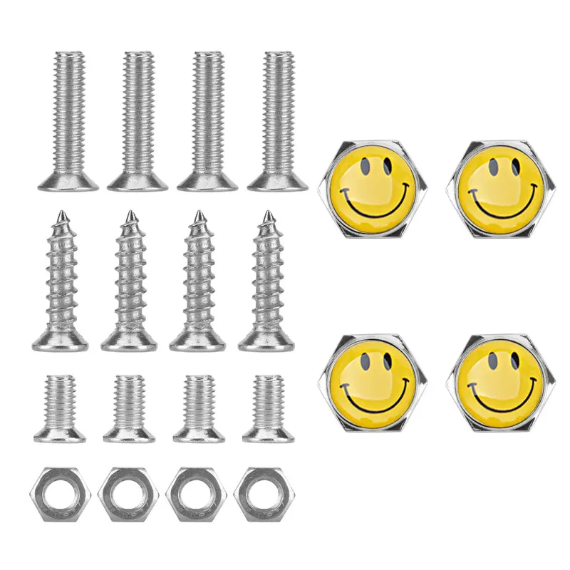 1 компл. Хромированные Металлические силиконовые поверхности улыбающееся лицо логотип противоугонные винты Автомобильный номерной знак Болты рамка винты