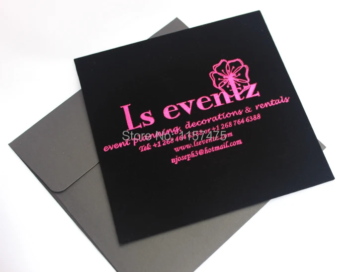 HI6021-01 Black Velvet Wedding Invitation with Hot Pink Foiling