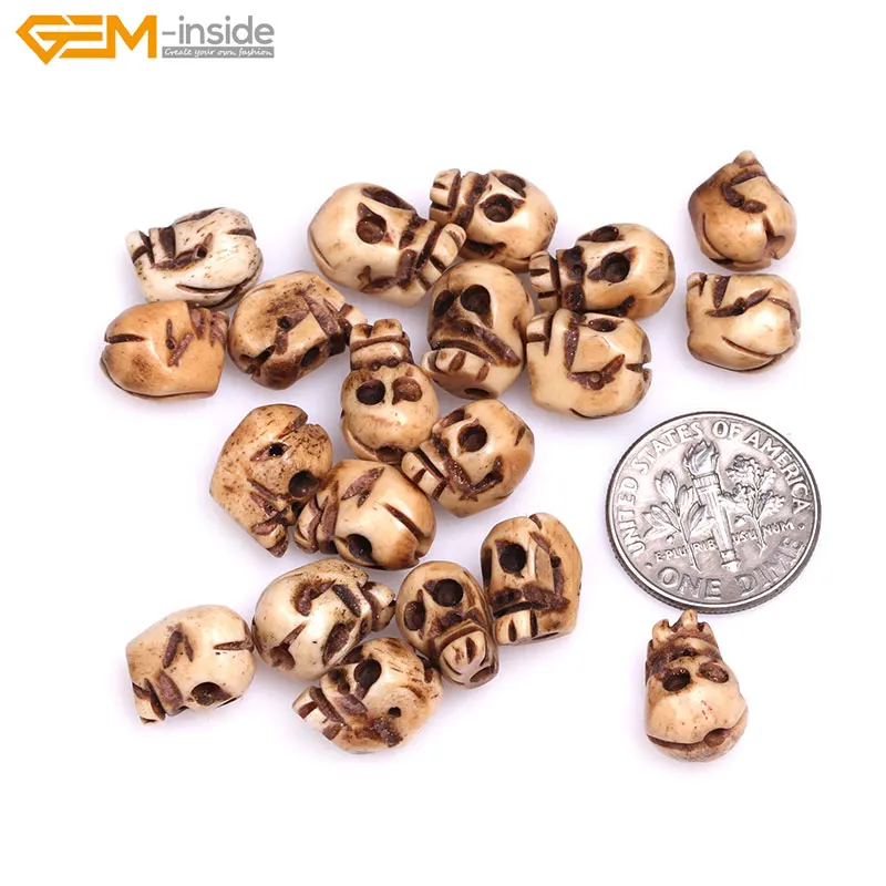 Carved Bone Human Skull Beads For Halloween Jewelry Making Decoration In Bulk 