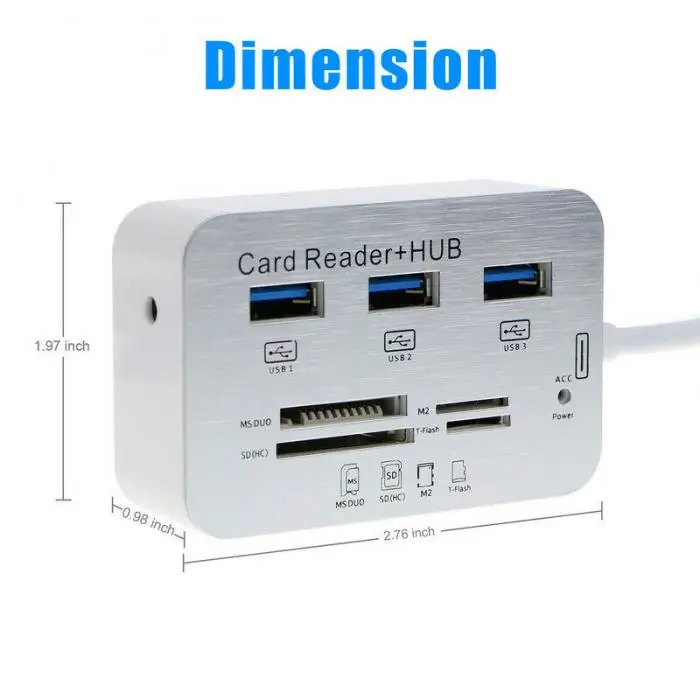 Алюминий 3 Порты и разъёмы USB 3,0 хаб с MS SD M2 TF Card Reader Портативный для ноутбука GDeals