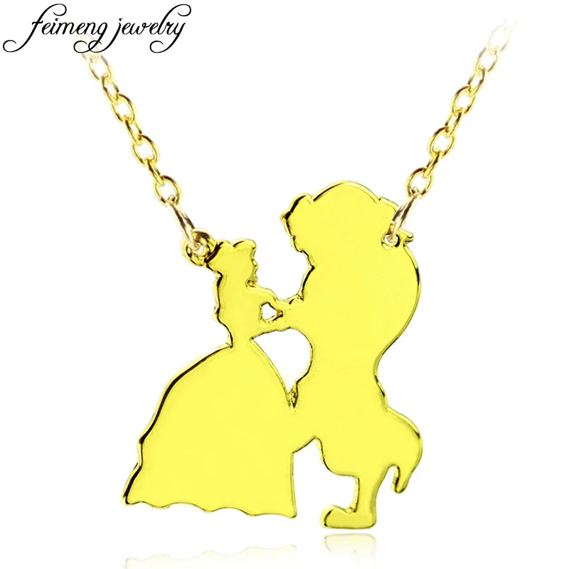 Popular Movie Beauty and the Beast Necklace Charm Golden Belle And