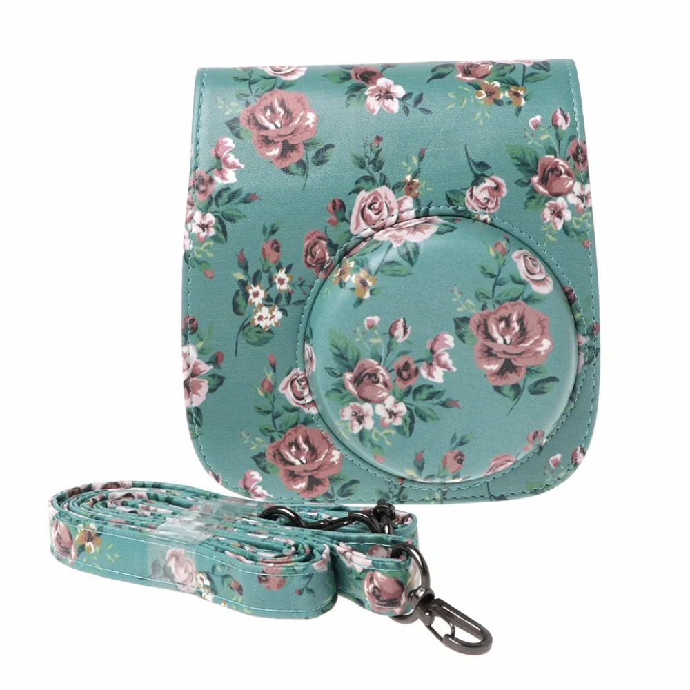 

Instax Mini 8/9 Camera Bags Floral Faux Leather Strap Pouch Covers For Fujifilm