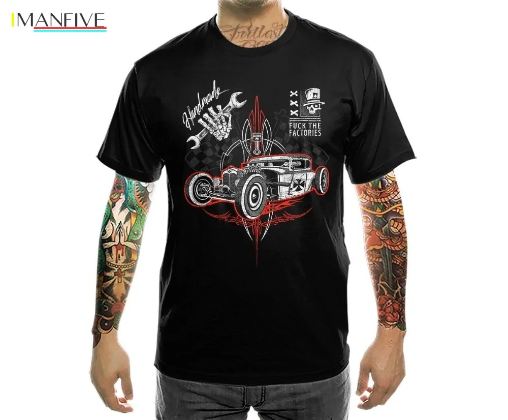 

Oldschool Rockabilly Hot Rod Racer T-Shirt Druck Handmade Factories men Brand Famous Clothing Men Cotton Tee Shirts