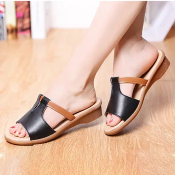 

New Summer Women Slippers Pu Leather Flip Flop Fashion Sandals Feamle Solid Elegant Low Heel Outdoor Slides Ladies Beach Shoes
