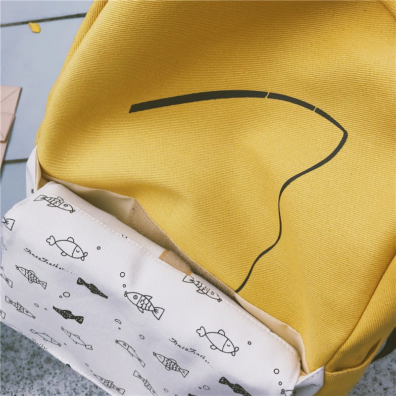 Menghuo 2 Pcsset Women Backpacks Cute Fish School Bag for Teenage Girls Printing Canvas Backpack Ladies Shoulder Bags Mochilas (58)