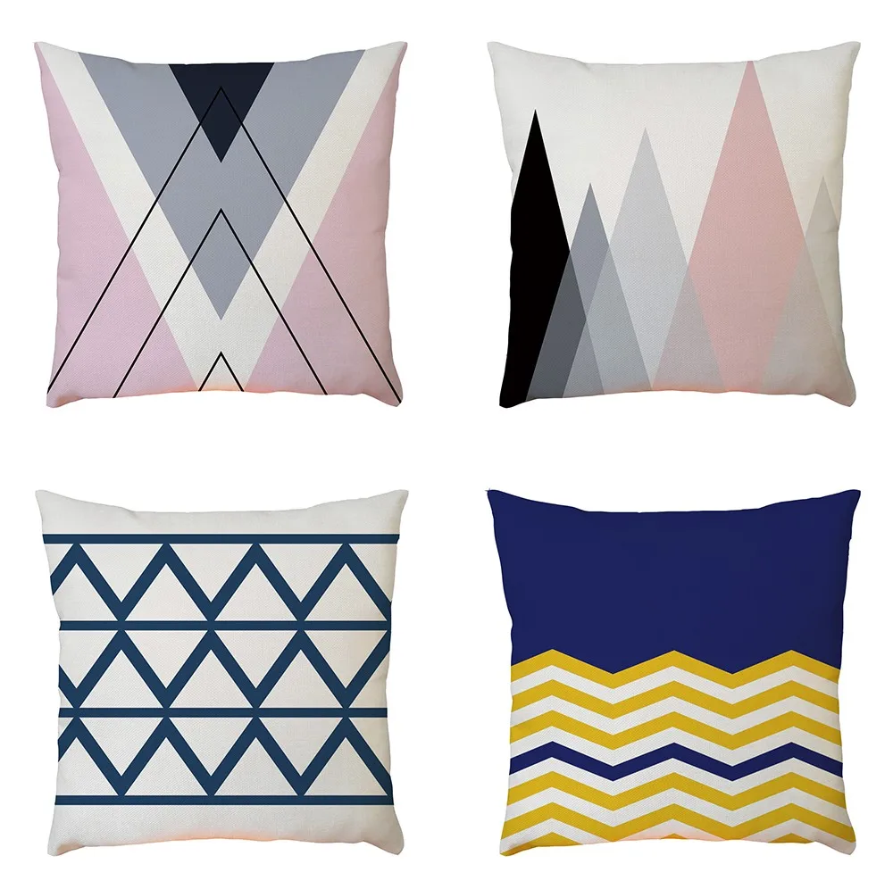 Download Simple Geometric Pattern Cushion Cover Linen Blend Decorative Pillow Covers For Sofa Pillowcase ...