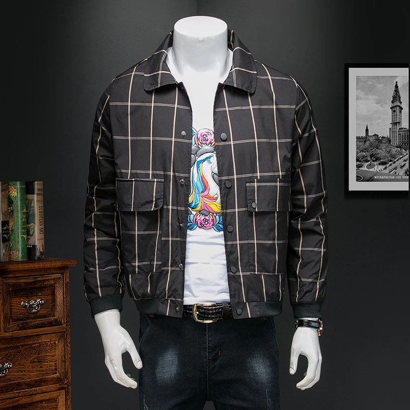 

man jacket spring 2019 Stylish slim plaid jacket men lapel bomber jacket Plus size mens jackets and coats