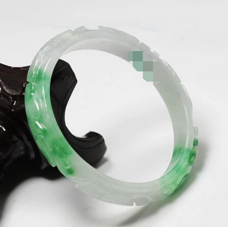 

2375 BEAUTIFUL CHINA HAND-CARVED EMERALD GREEN JADE GEMS BANGLE BRACELET