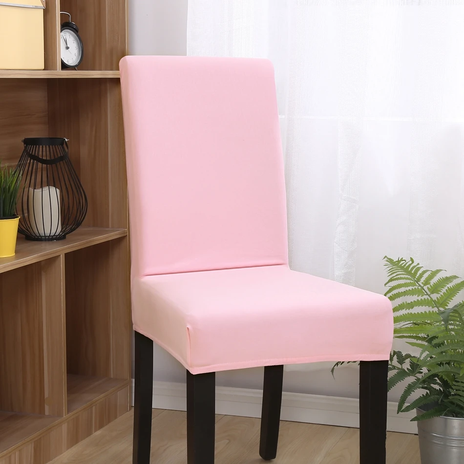 FXFS Pink Solid Color Dining Chair Covers Polyester Stretch Wedding