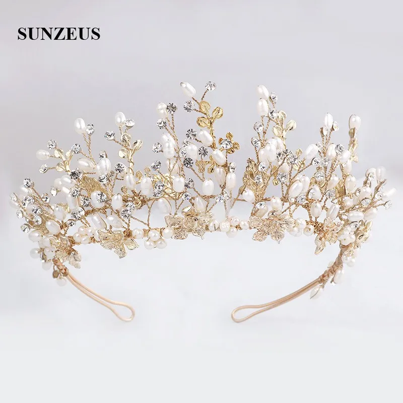 Оголовье Потрясающие Кристаллы жемчуг свадебные диадемы и короны роскошные золотые свадебные аксессуары модные SHA35