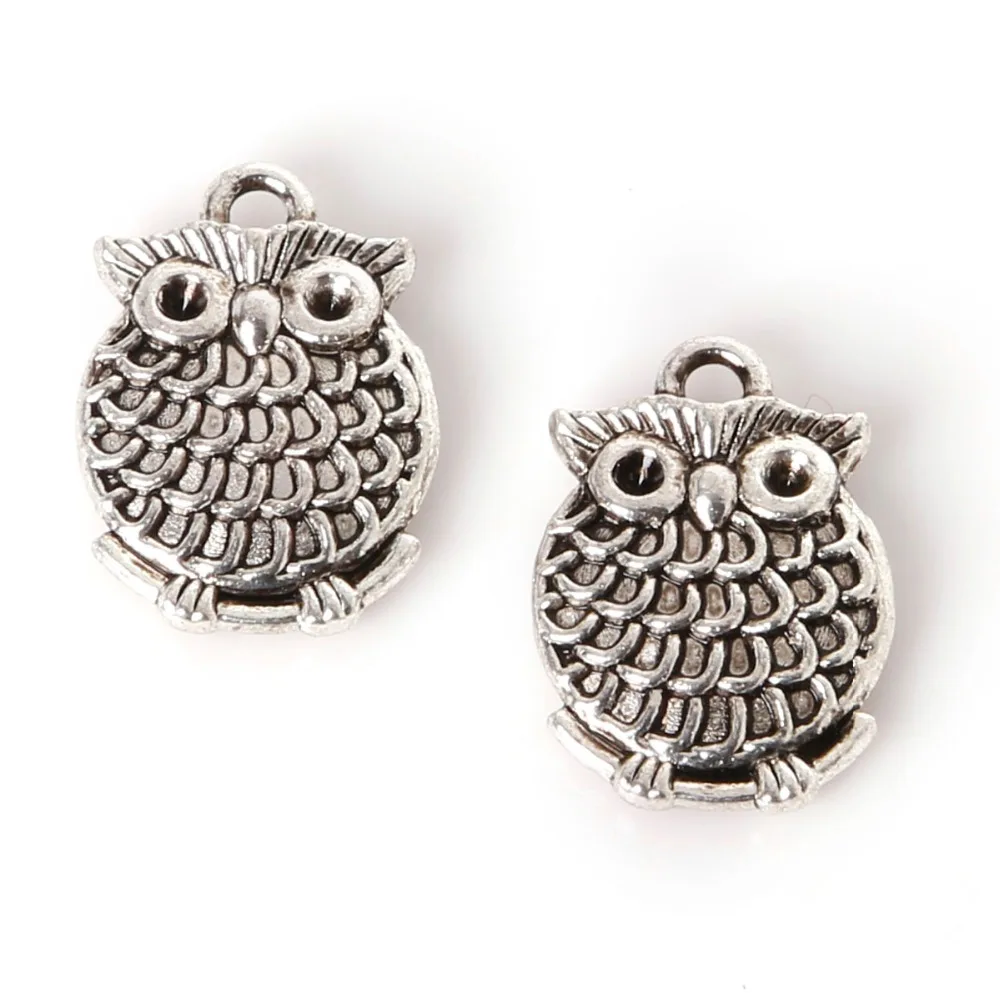 50pcs Zinc Alloy Antique Silver Plated Small Owl Charms Beads Pendants ...